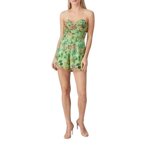 Jay Godfrey Strapless Romper Shorts Outfit sz 6 Floral Greenery Roses Flowers - Picture 5 of 16